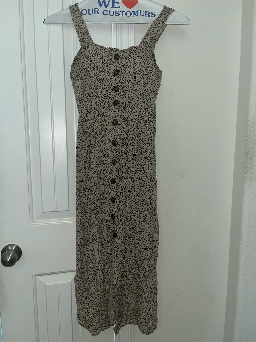 Japna Taupe Leopard-Print Maxi/Midi Dress with Front Buttons